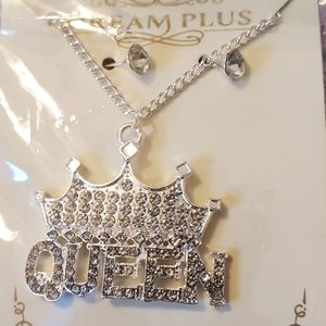 Queen Dream Plus Earrings and Necklace Set rhinestone bling New